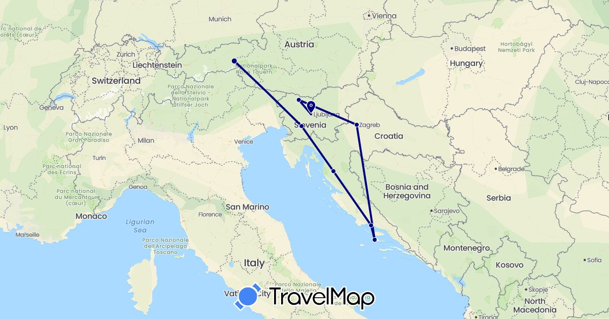 TravelMap itinerary: driving in Austria, Croatia, Slovenia (Europe)